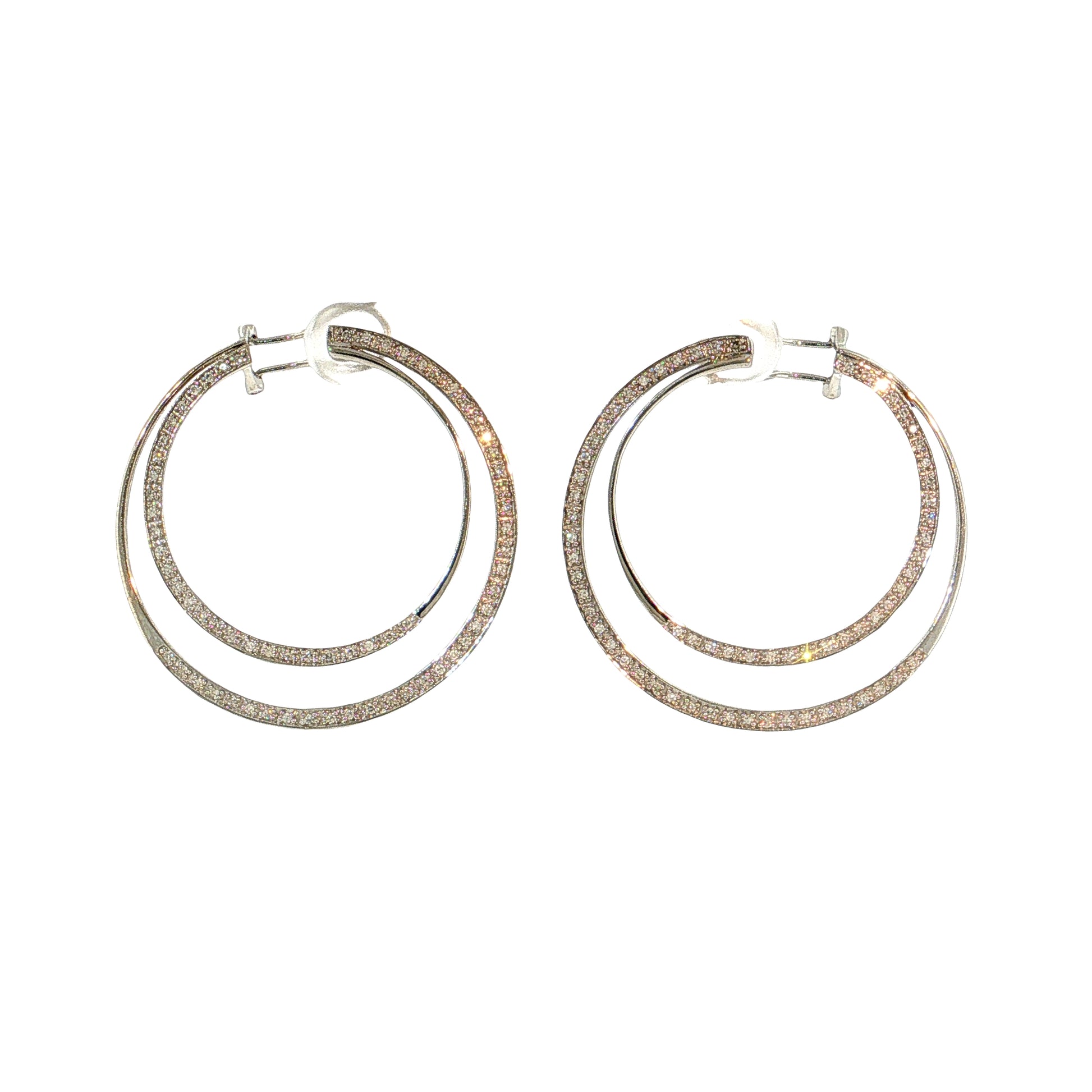 .43 Diamond Double Hoop Earrings 14k White Gold