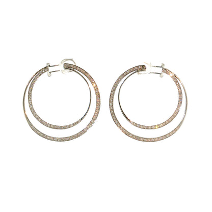 .43 Diamond Double Hoop Earrings 14k White Gold