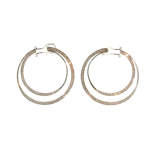 .43 Diamond Double Hoop Earrings 14k White Gold