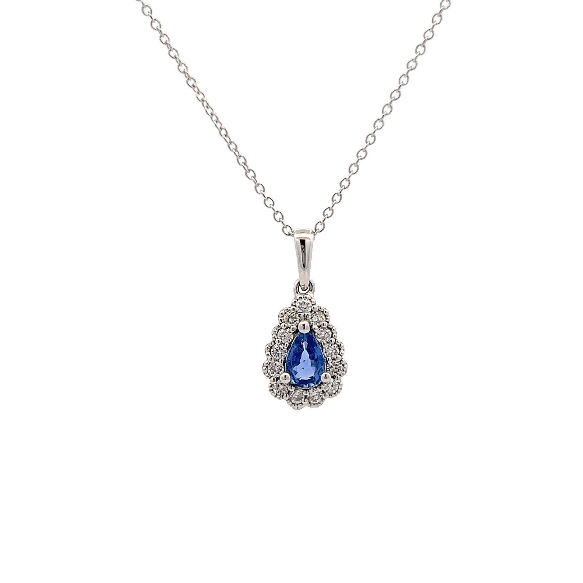 .43 Pear Cut Sapphire & Diamond Pendant in 14k