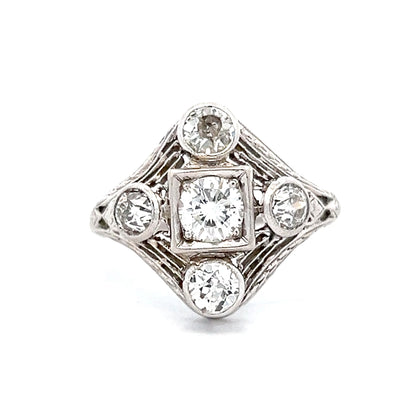 .44 Antique Filigree Art Deco Cocktail Ring in 14k White Gold