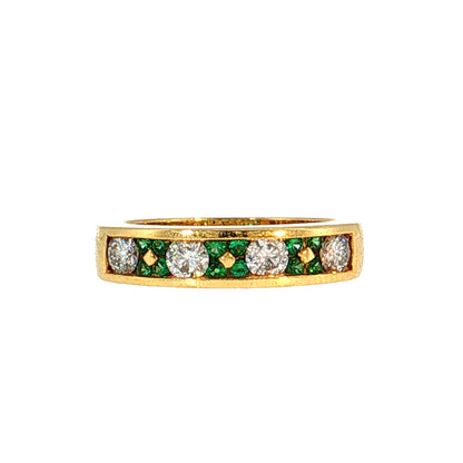 .44 Diamond & Emerald Stacking Ring 18k Yellow Gold