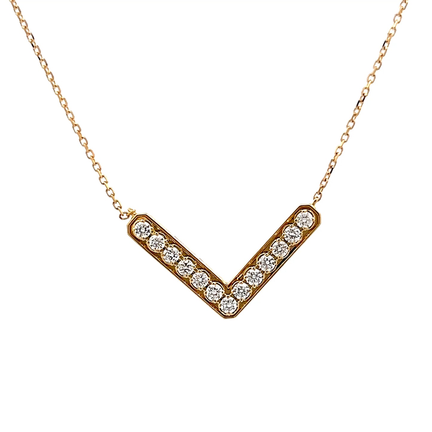 .44 V Shaped Bar Pendant Necklace in 18k Yellow Gold