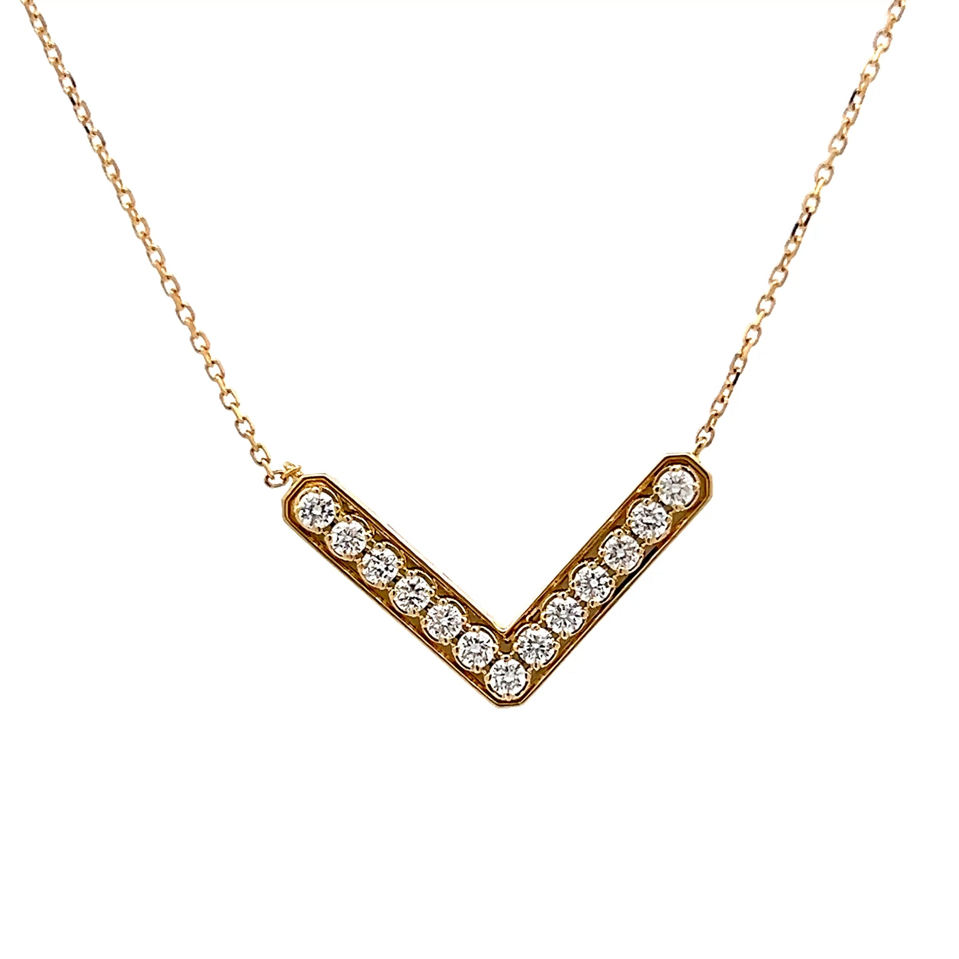 .44 V Shaped Bar Pendant Necklace in 18k Yellow Gold