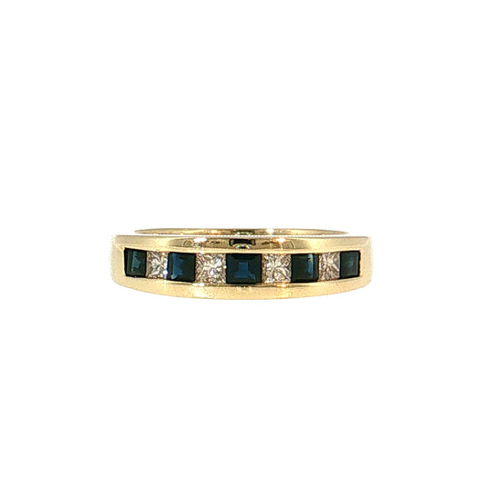 .45 Blue Sapphire & Diamond Wedding Band 14k