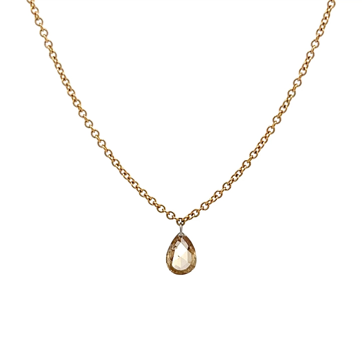 .45 Pear Rose Cut Diamond Pendant Necklace in 18k