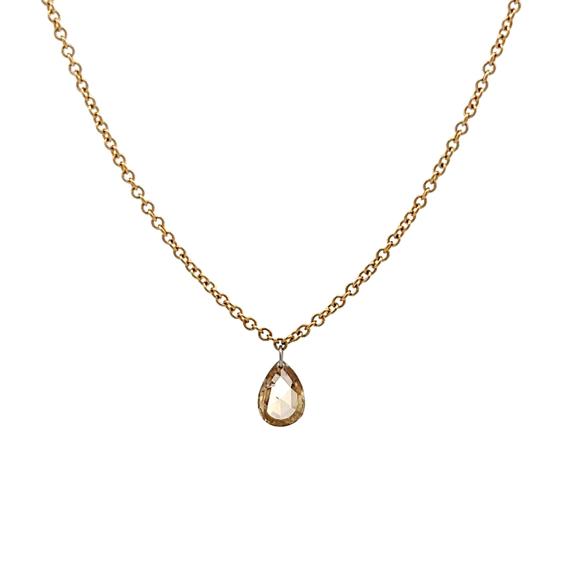 .45 Pear Rose Cut Diamond Pendant Necklace in 18k