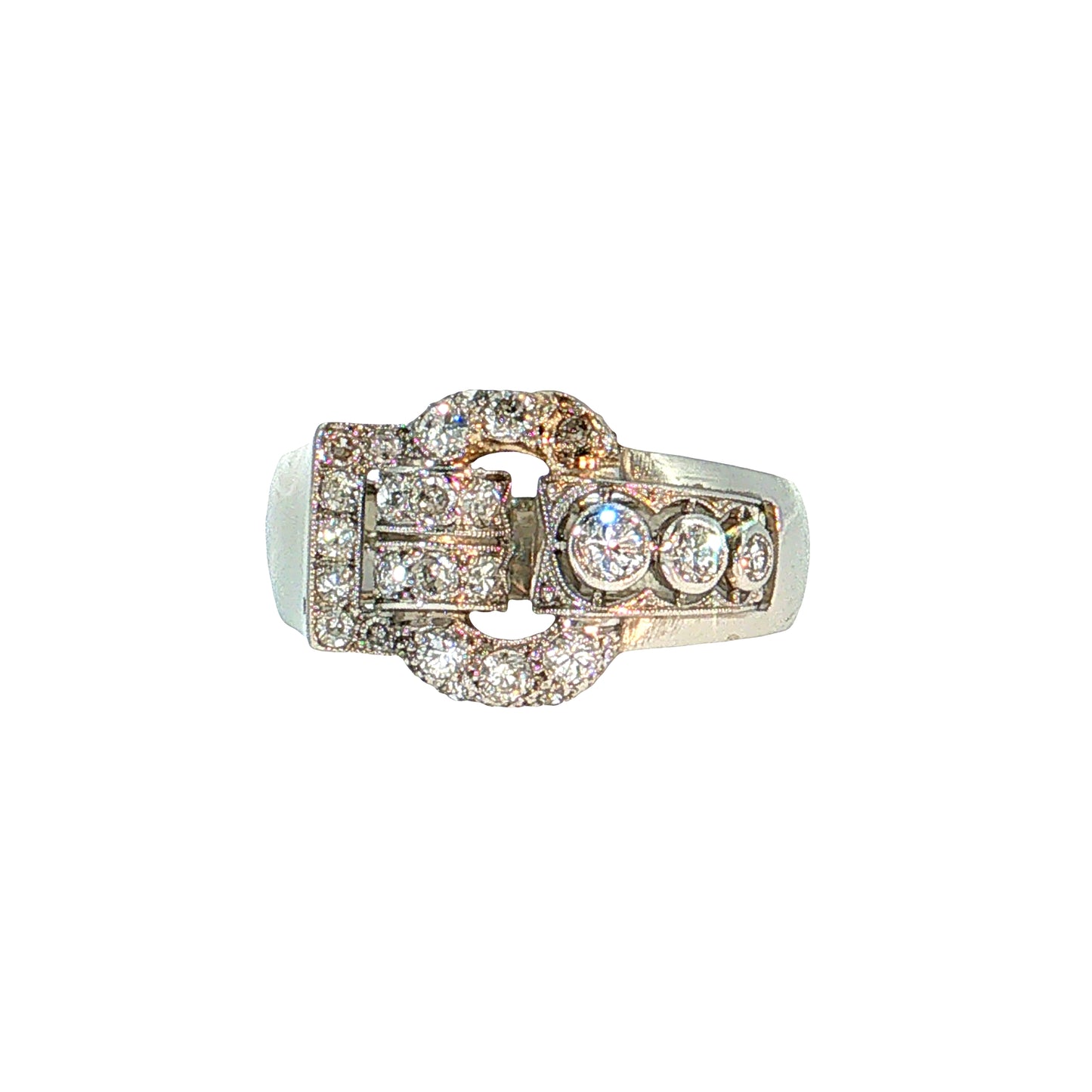 .45 Vintage Diamond Buckle Cocktail Ring Platinum