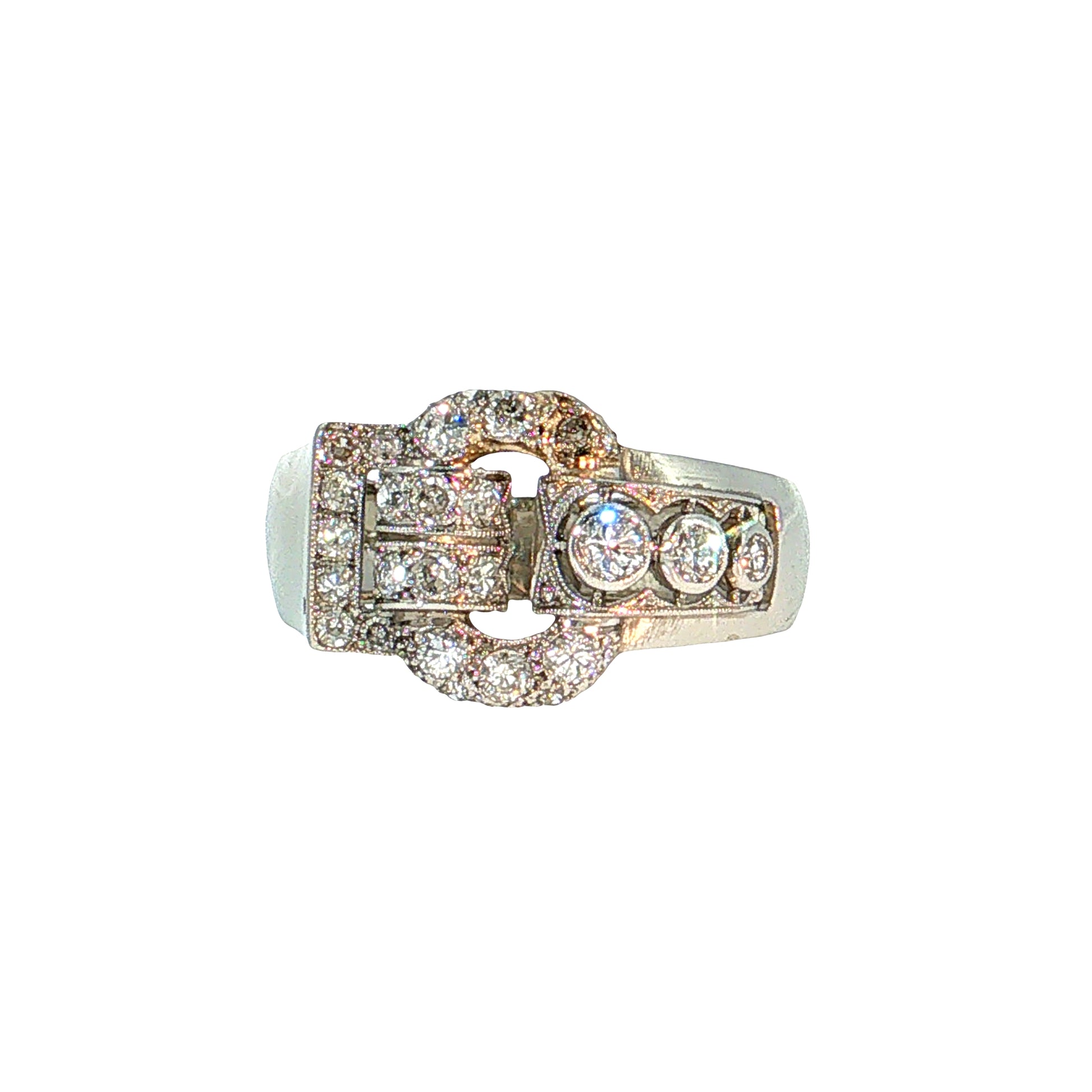 .45 Vintage Diamond Buckle Cocktail Ring Platinum