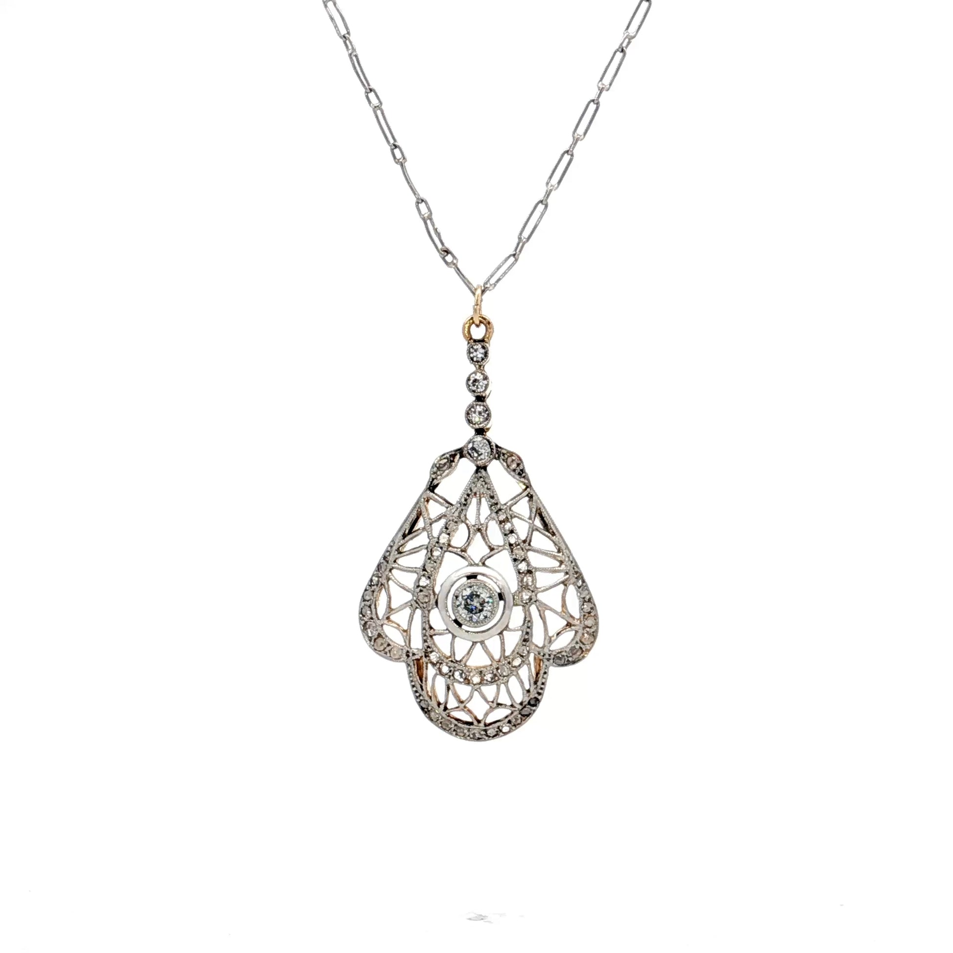 .46 Antique Edwardian Diamond Pendant Necklace Platinum