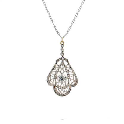 .46 Antique Edwardian Diamond Pendant Necklace Platinum