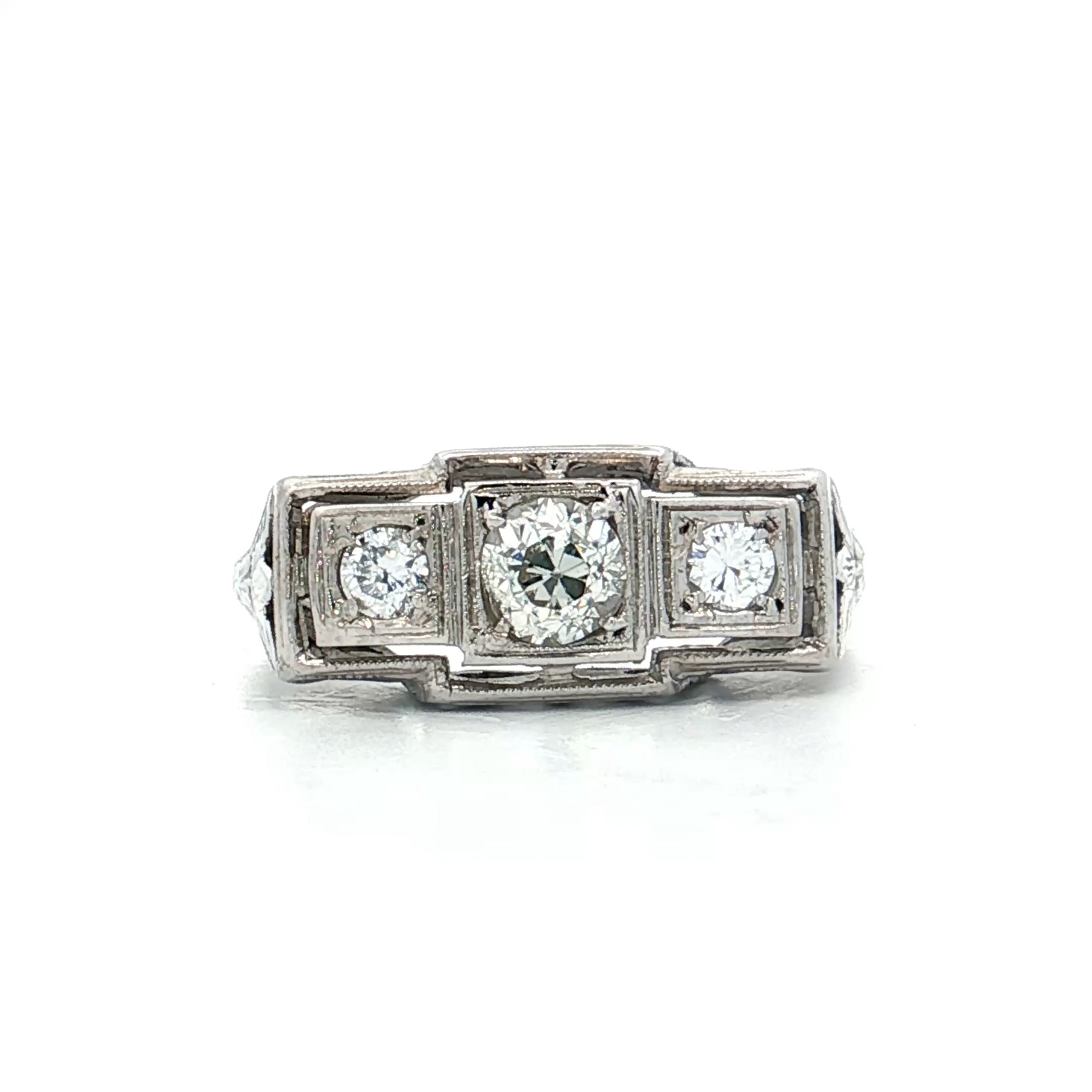 .47 Vintage Art Deco Three Stone Engagement Ring 18k