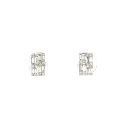 .48 Baguette & Round Diamond Cluster Earrings 14k