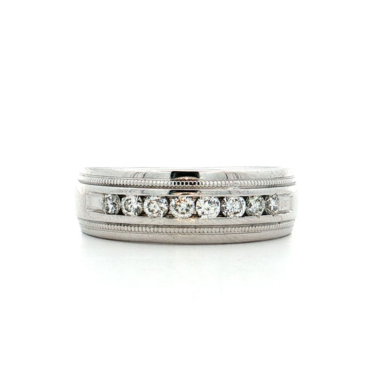 
.48 Mens Diamond Channel Set Band 14k White Gold
