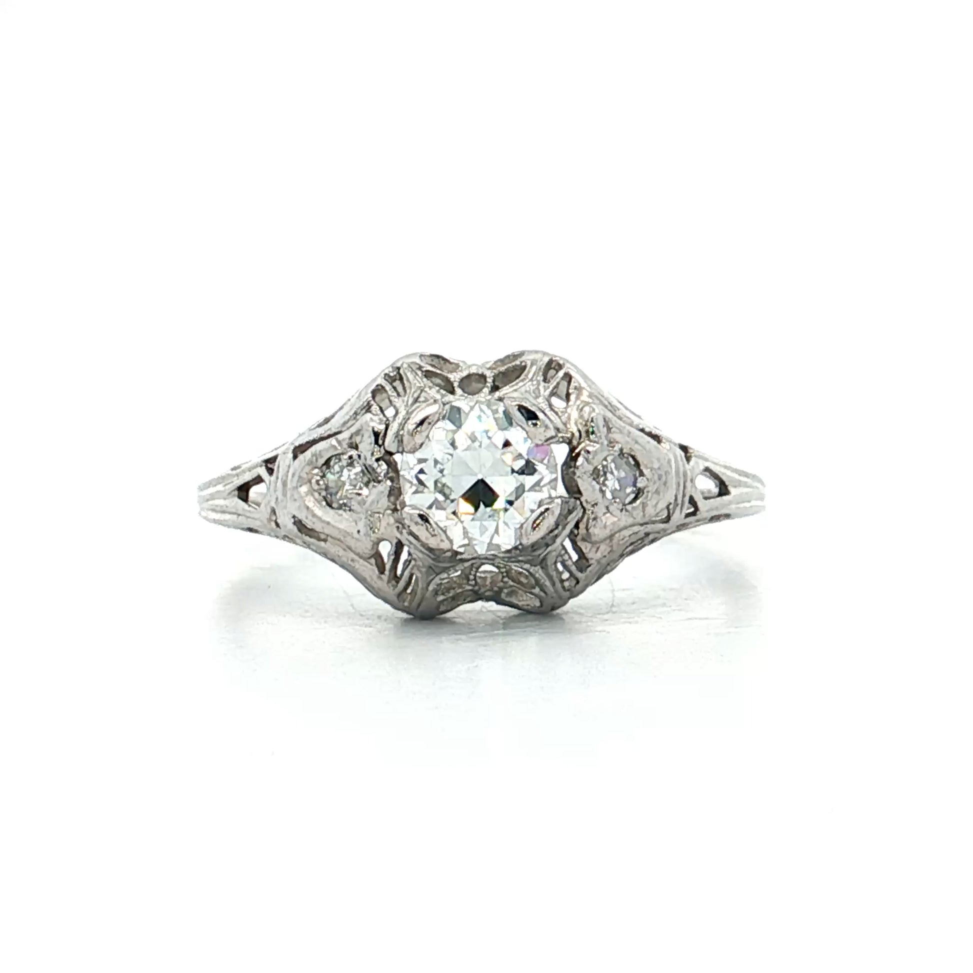 .50 Antique Deco European Diamond Engagement Ring 18k
