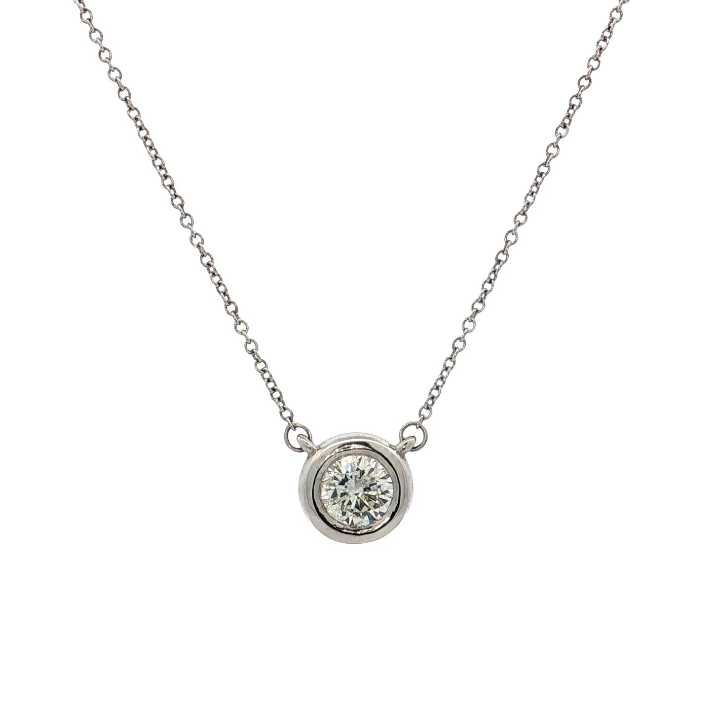 .50 Bezel Diamond Pendant Necklace 14k White Gold