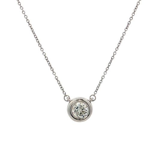 .50 Bezel Diamond Pendant Necklace 14k White Gold