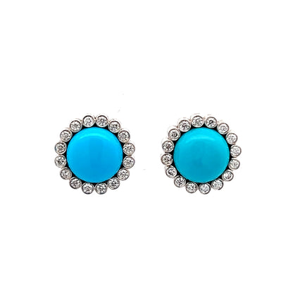 .50 Cabochon Turquoise & Diamond Stud Earrings 18k
