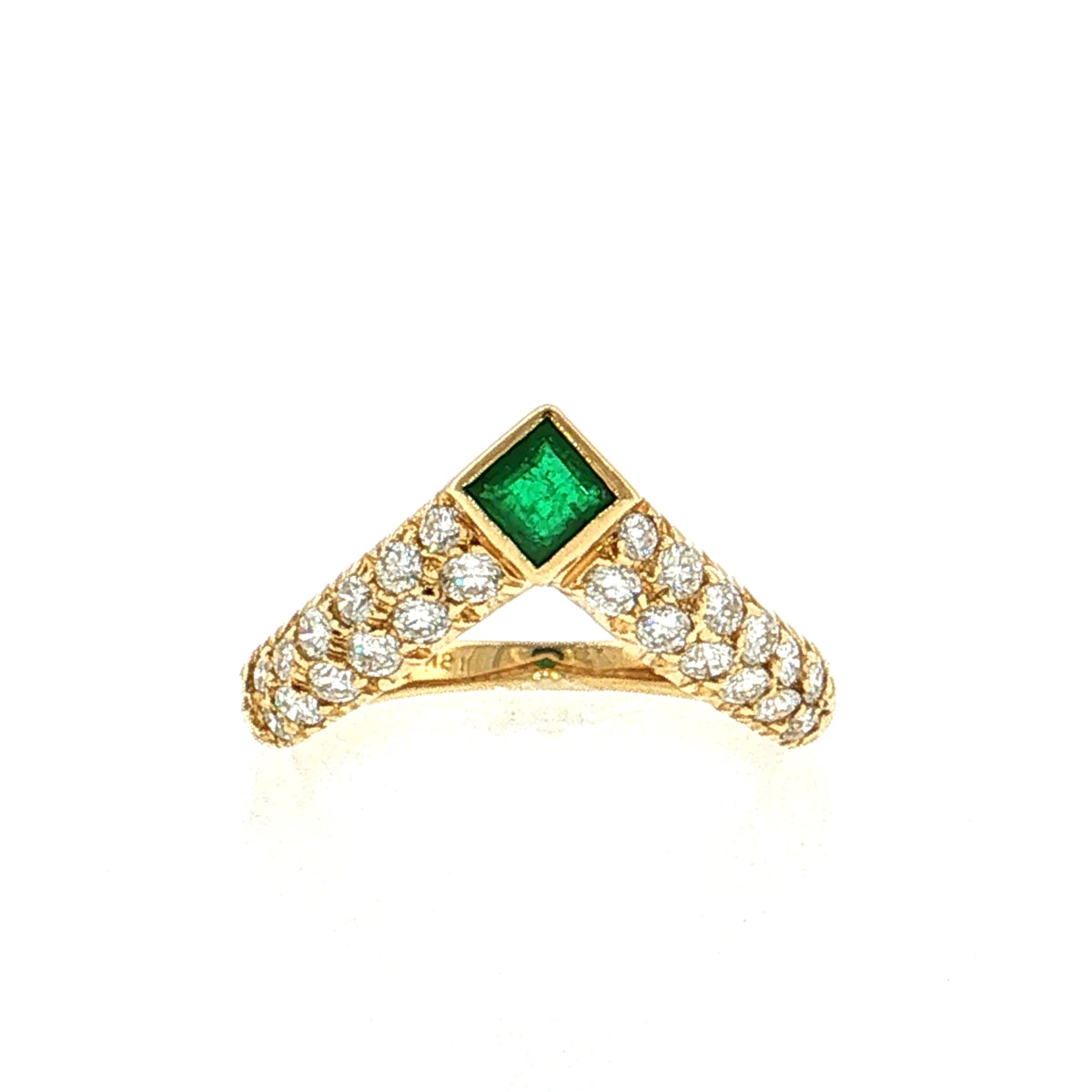 .50 Diamond & Emerald Stacking Ring 18K Yellow Gold