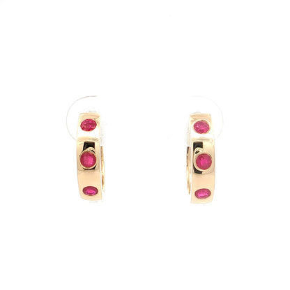 .50 Ruby Huggie Hoop Earrings 14k Yellow Gold