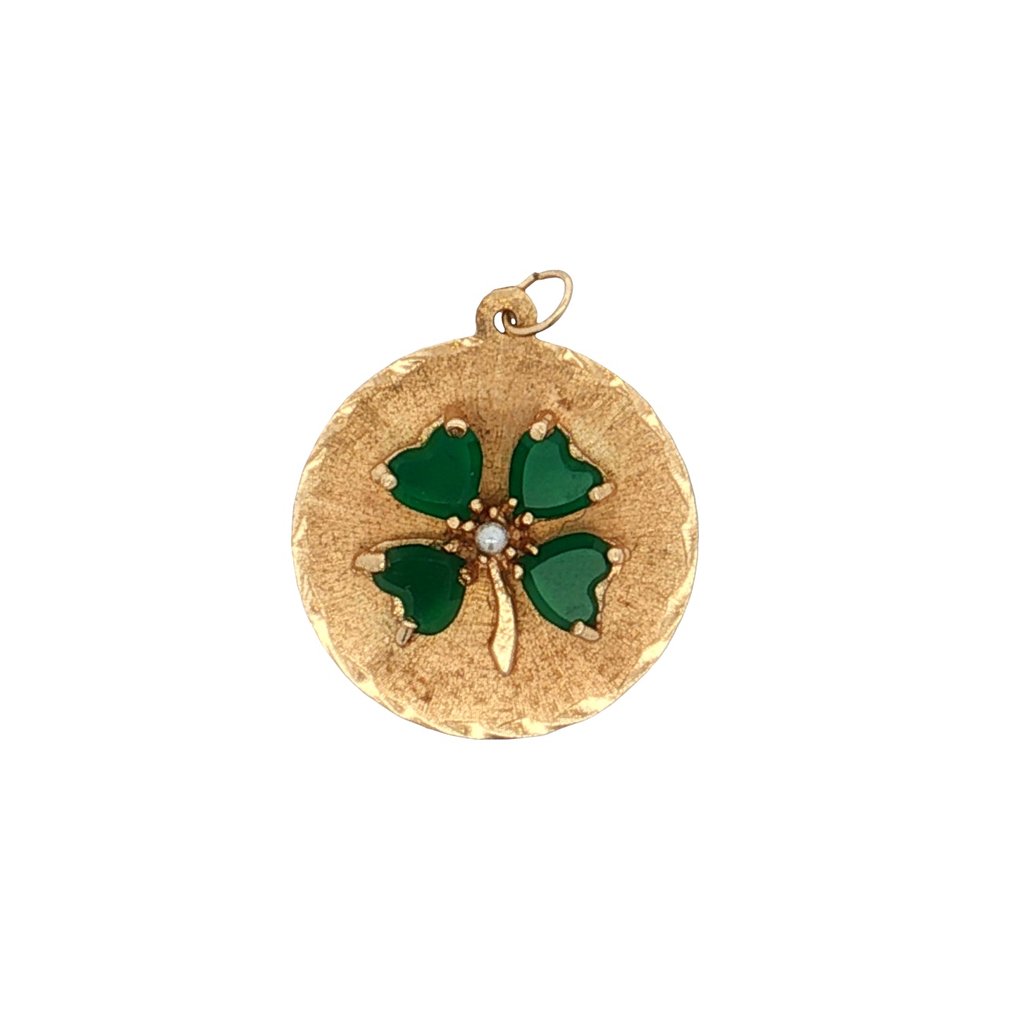 .50 Vintage Chrysoprase Clover Pendant 14k Yellow Gold