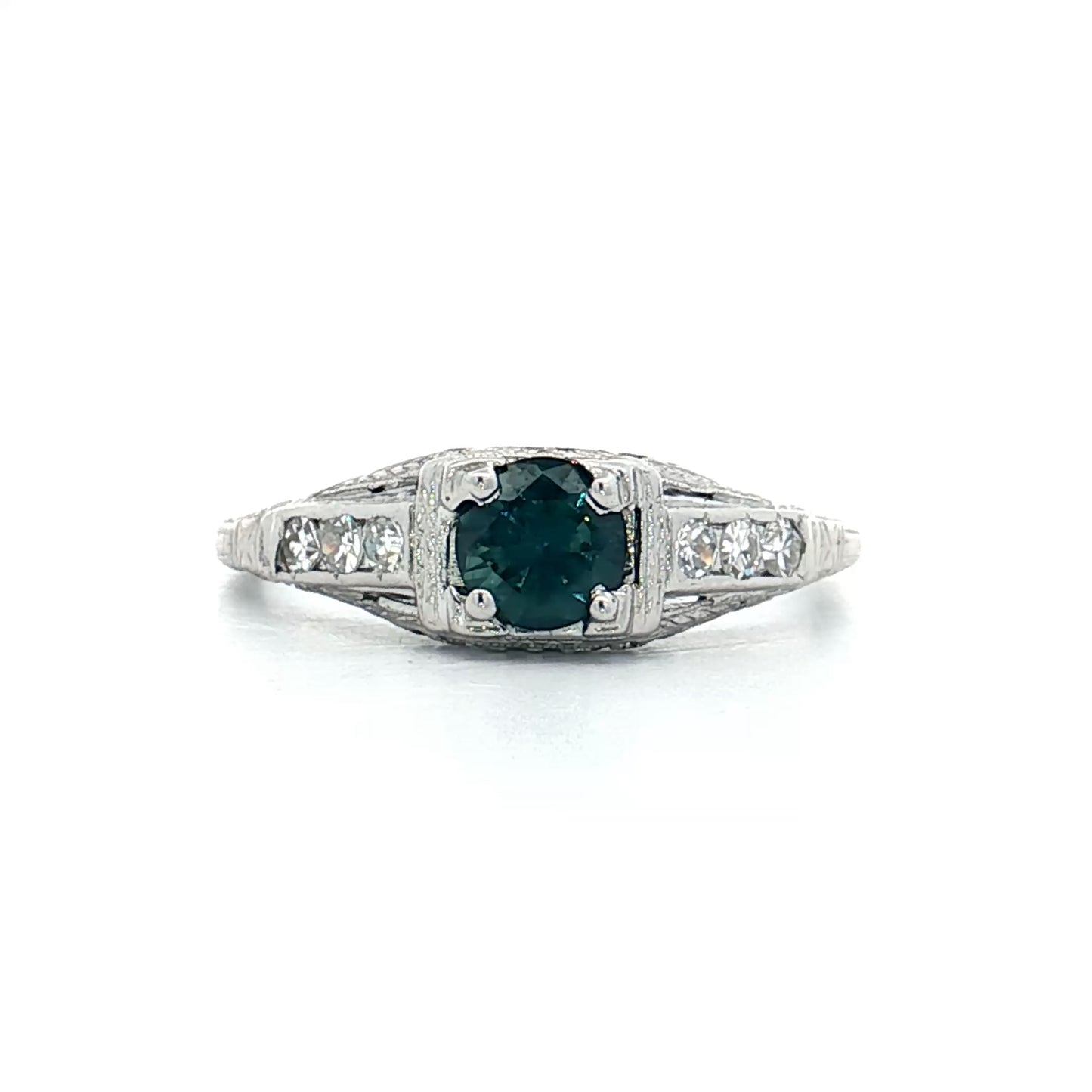 .50 Vintage Deco Sapphire Engagement Ring 18k