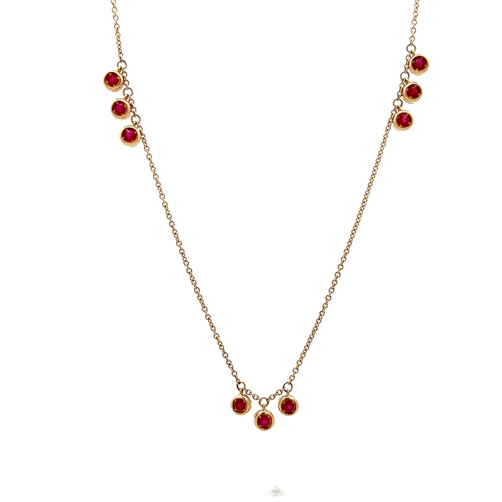.51 Bezel Ruby Dangle Necklace in 14k Yellow Gold