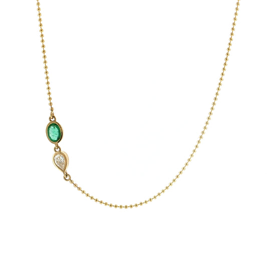 .51 Pear Diamond & Emerald Pendant Necklace 14k Gold