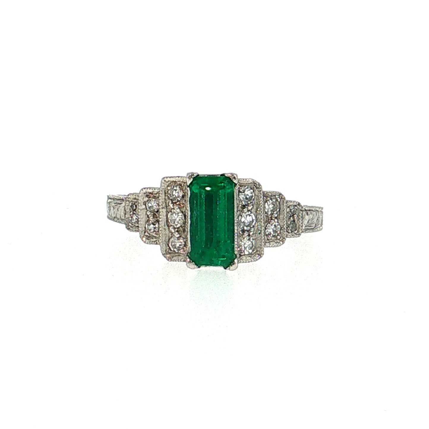 .52 Art Deco Emerald Engagement Ring Platinum
