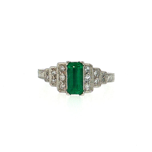 .52 Art Deco Emerald Engagement Ring Platinum