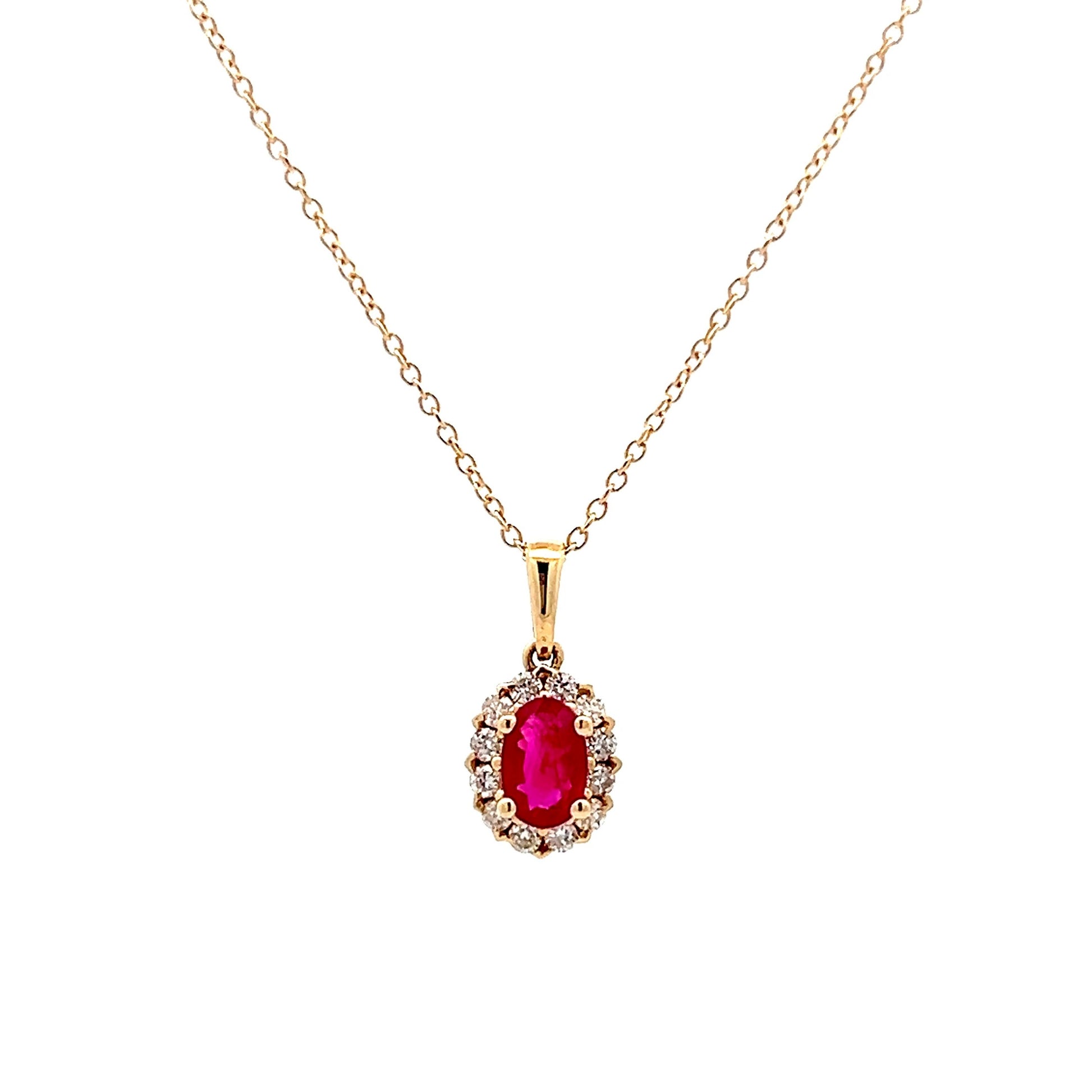 .52 Oval Ruby & Diamond Pendant in 14k Yellow Gold