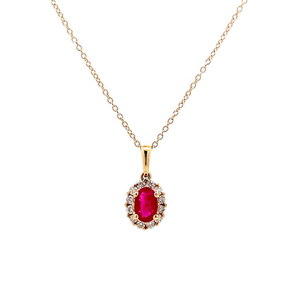 .52 Oval Ruby & Diamond Pendant in 14k Yellow Gold