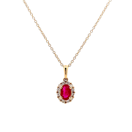 .52 Oval Ruby & Diamond Pendant in 14k Yellow Gold