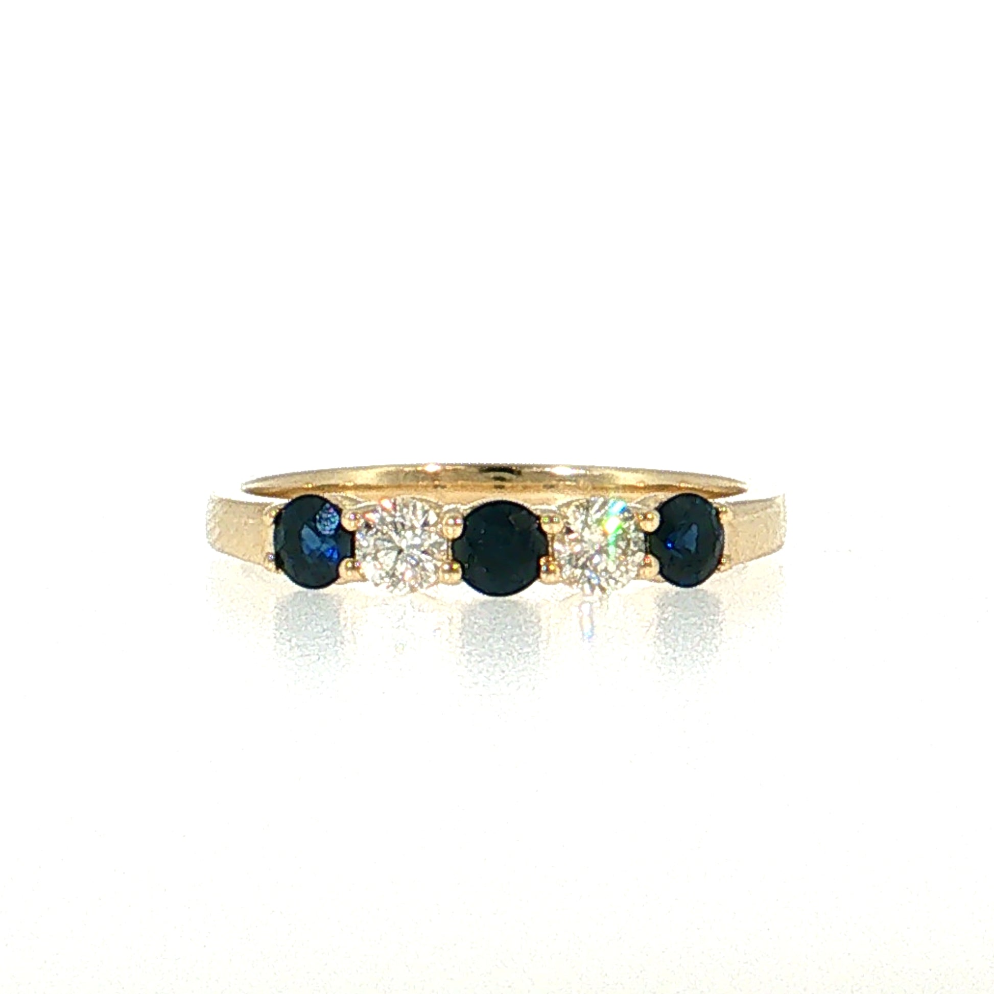 .53 Blue Sapphire & Diamond Five Stone Stacking Ring 14k