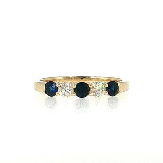 .53 Blue Sapphire & Diamond Five Stone Stacking Ring 14k