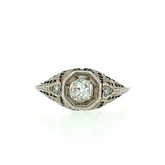 .54 Antique Art Deco Old Mine Diamond Engagement Ring 14K White Gold