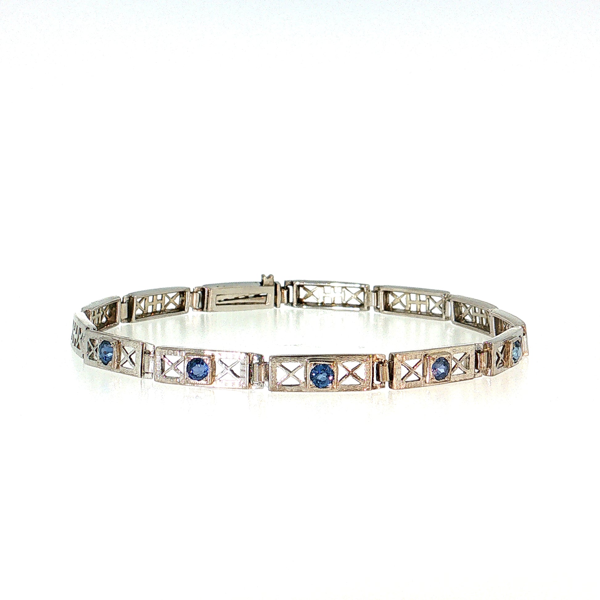 .55 Antique Art Deco Sapphire Bracelet 14k White Gold