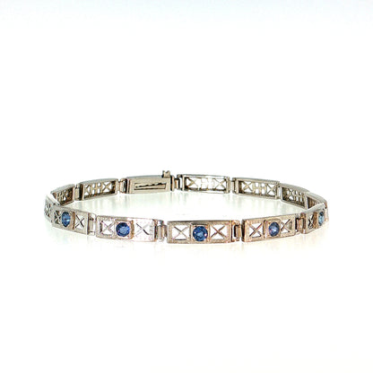.55 Antique Art Deco Sapphire Bracelet 14k White Gold