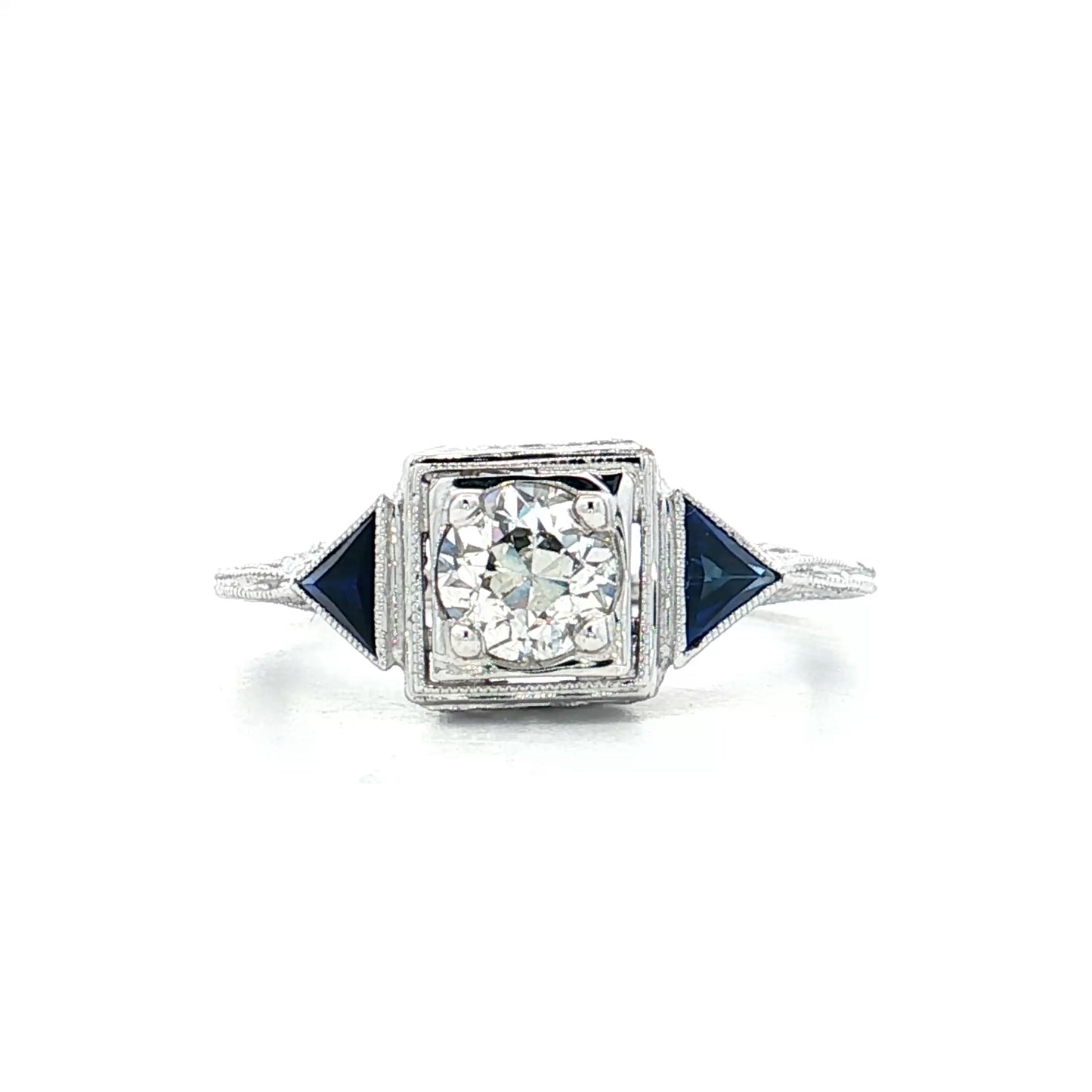 .55 Antique Diamond & Sapphire Engagement Ring 18k