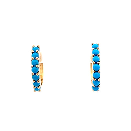 .55 Cabochon Turquoise Huggie Hoop Earrings in 14k