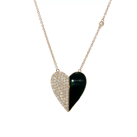 .55 Diamond & Black Onyx Heart Pendant Necklace 14k