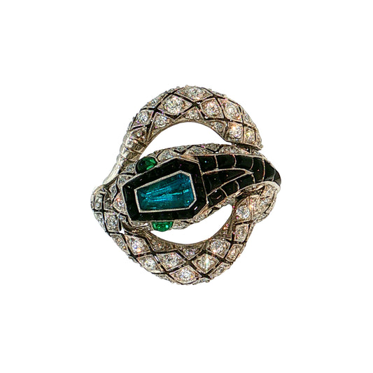 .55 GIA Paraiba Tourmaline & Diamond Snake Ring Platinum