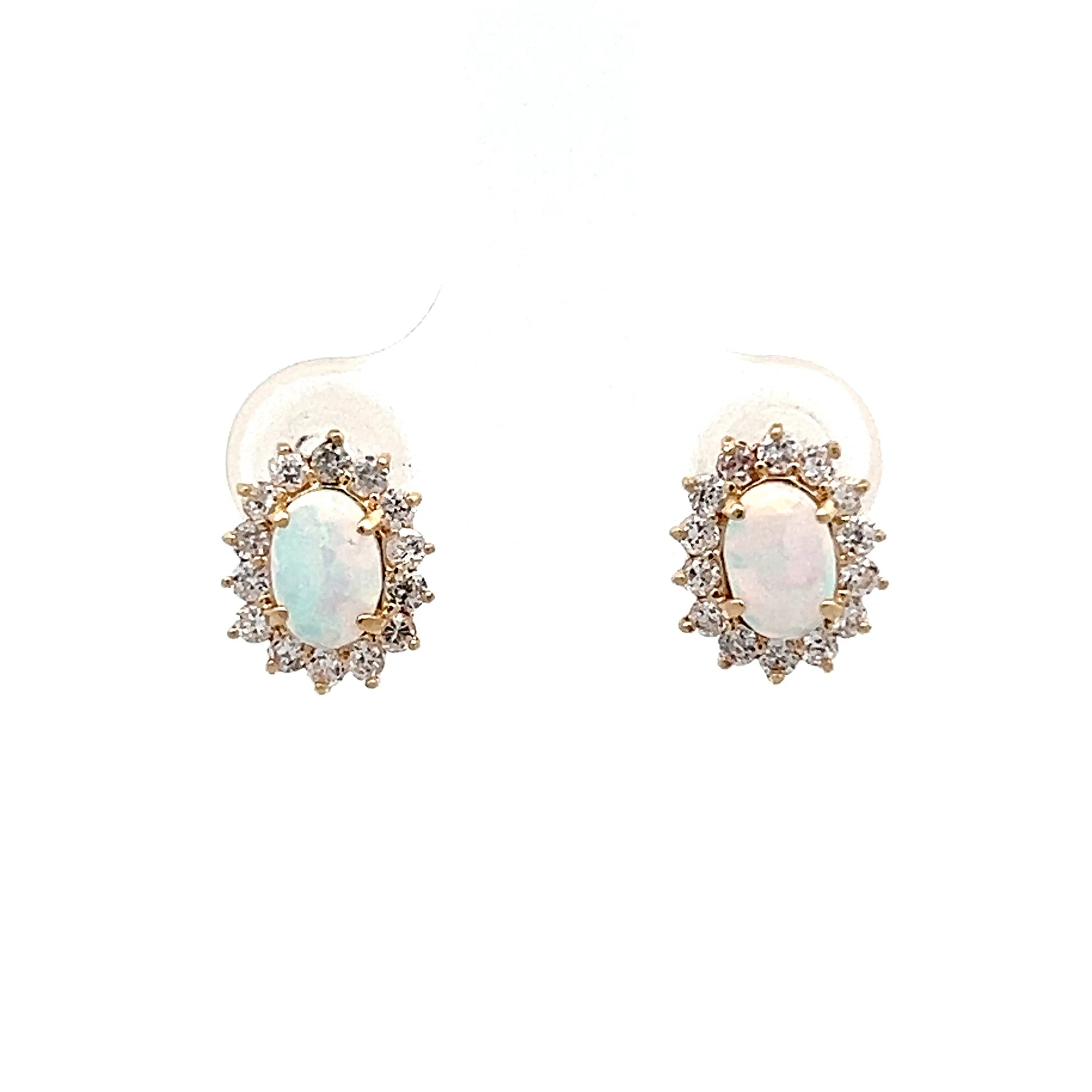 .56 Cabochon Opal & Diamond Earrings 14k