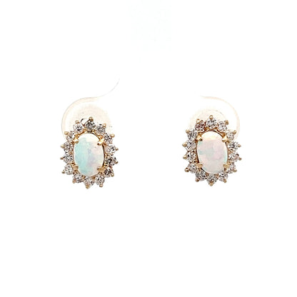 .56 Cabochon Opal & Diamond Earrings 14k