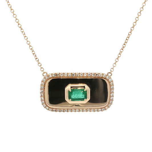 .56 Emerald & Diamond Pendant Necklace 14k Yellow Gold