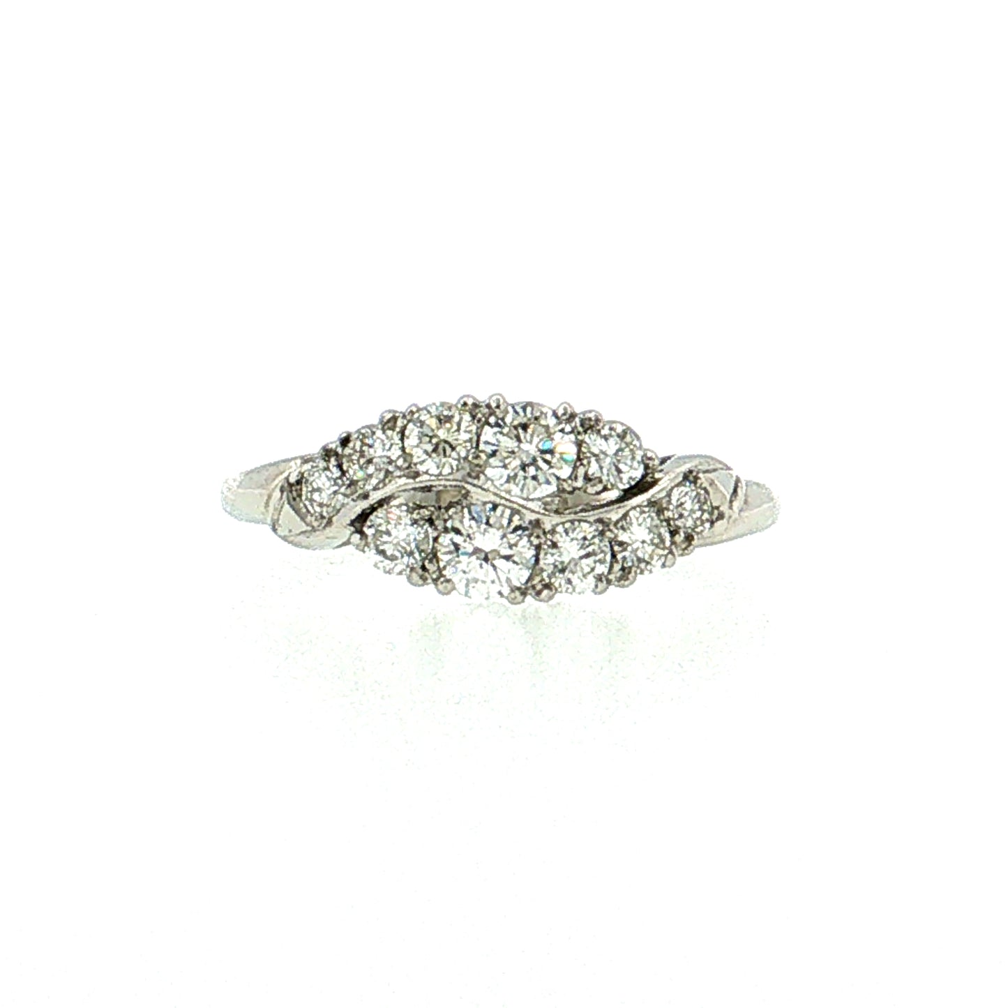 .56 Vintage Mid-Century Diamond Bypass Ring Platinum