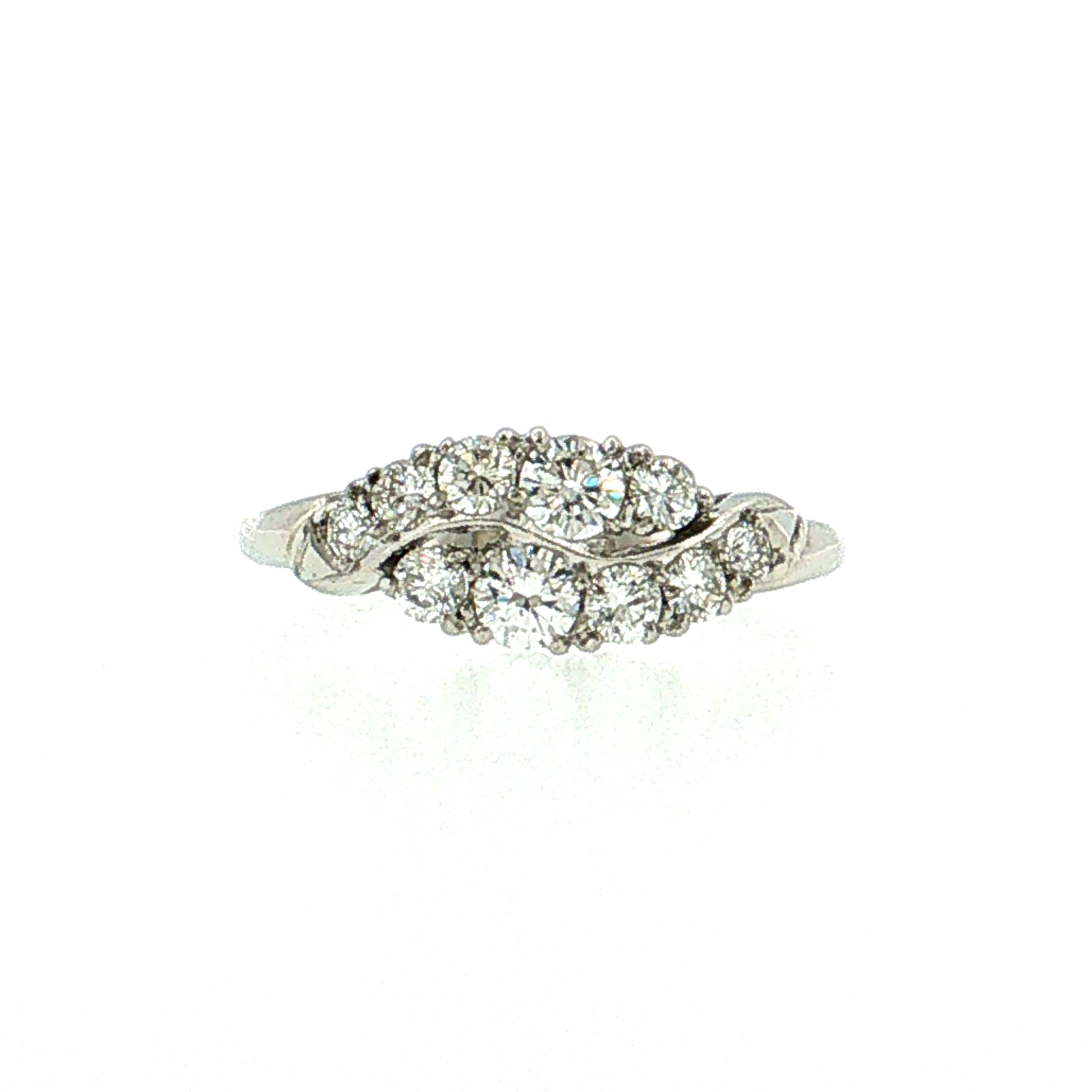 .56 Vintage Mid-Century Diamond Bypass Ring Platinum