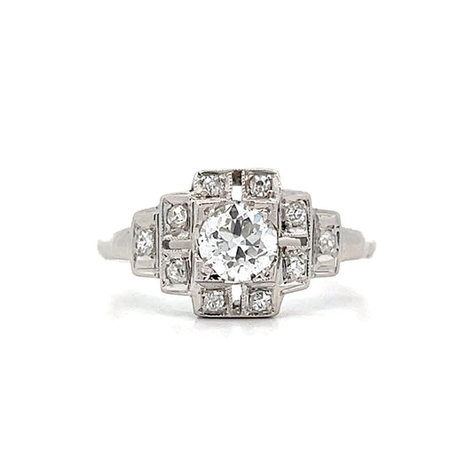.57 Antique Deco Step Engagement Ring in 14k White Gold