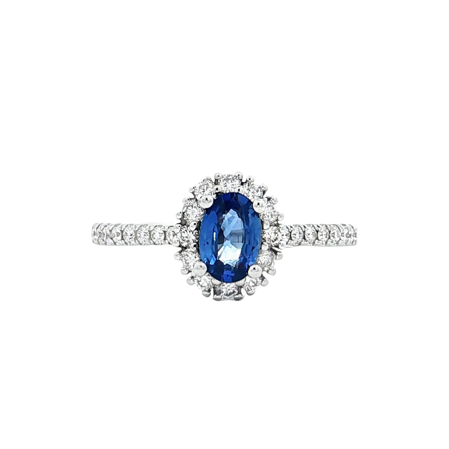 .57 Oval Blue Sapphire Halo Engagement Ring 14k