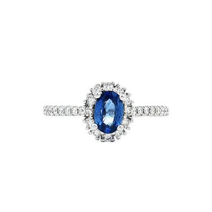 .57 Oval Blue Sapphire Halo Engagement Ring 14k